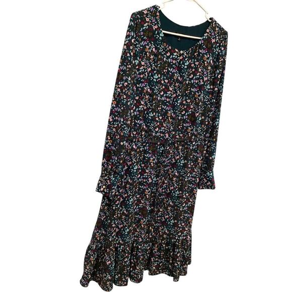 Talbots Womens Midi Dress Plus Size 16 Blue Floral Drawstring Preppy Spring Work - Picture 1 of 12